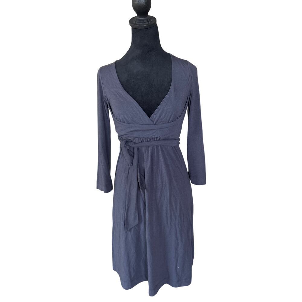 Ric Rac Anthropologie Stone Blue Grey Empire Waist V-Neck Wrap Dress Long Sleeve